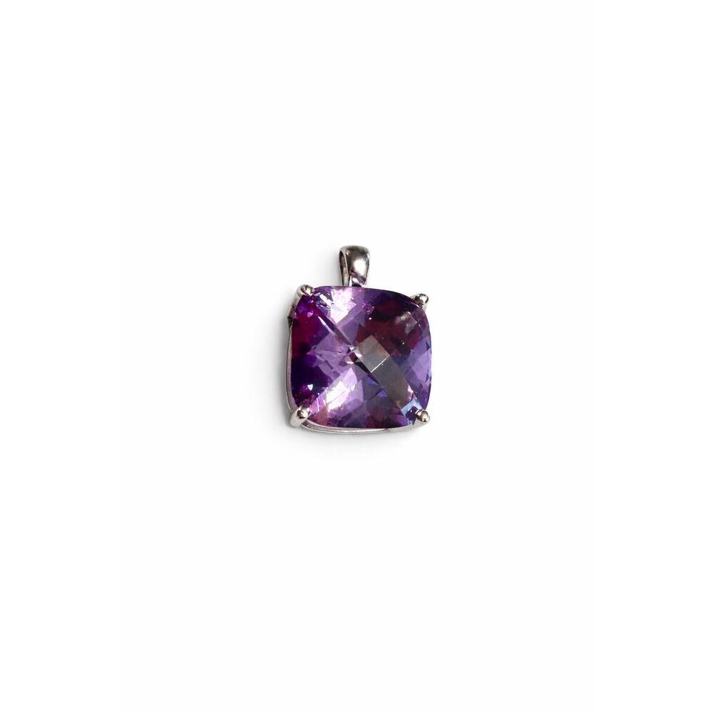 JJT 925 Sterling Silver Purple CZ Square Solitaire Pendant
